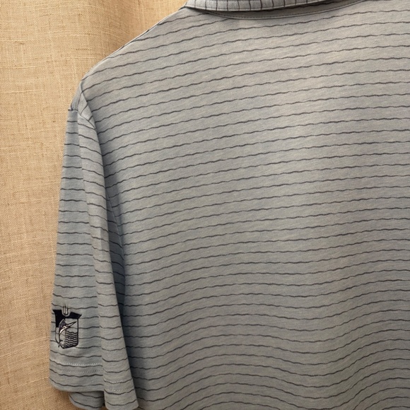 TravisMathew Men’s Polo Shirt Golf Large Light Blue Striped Marlin Logo - Picture 10 of 11